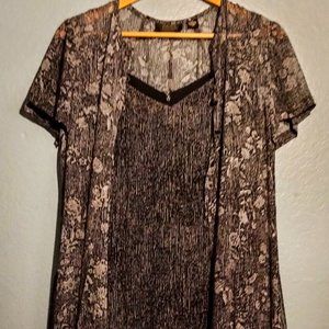 Vintage 70s Dana Buchman 2pc Size 10 Blue/Gray Floral Silk Dress